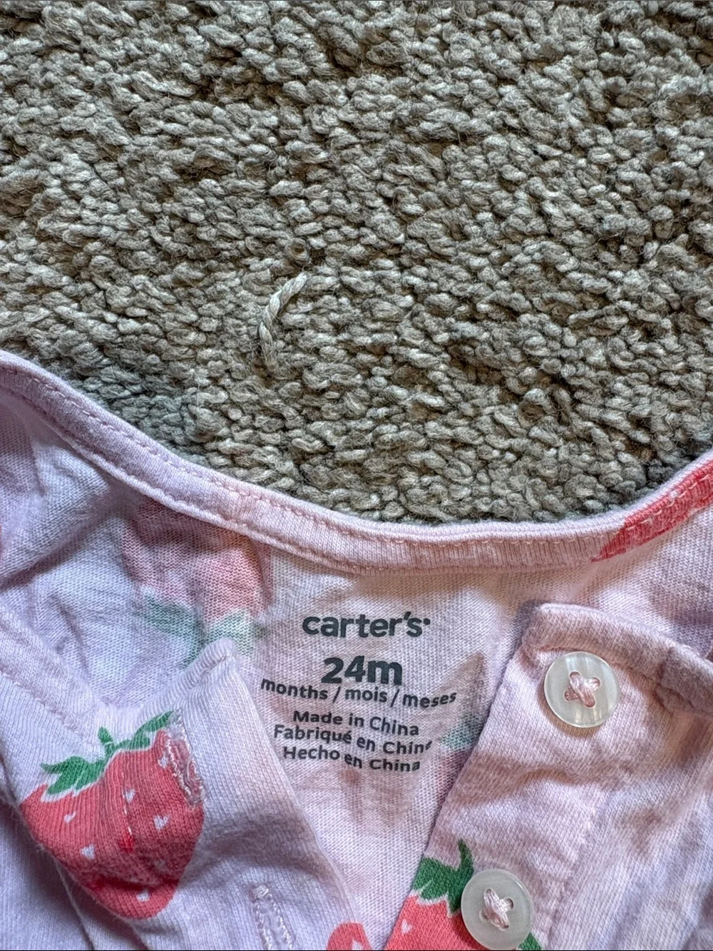 Carter's Pink Strawberry Button Romper